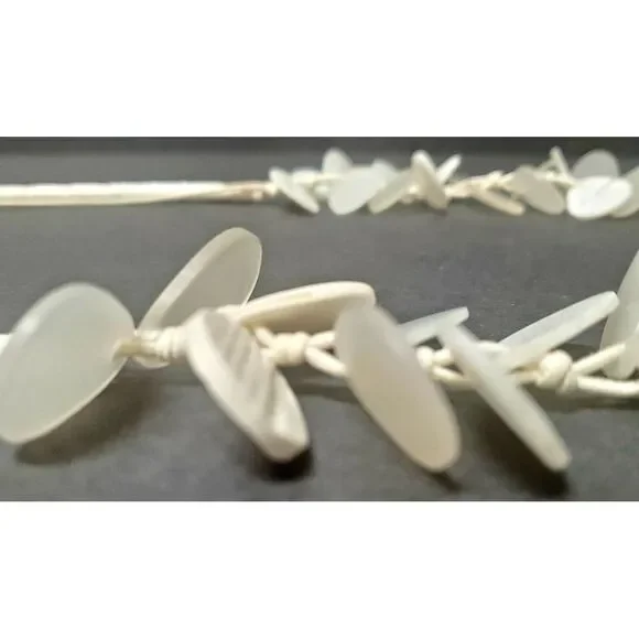 CHICOS Necklace & Bracelet Set Resin White Seaglass Drops w/ Cording White Beads - Picture 6 of 10